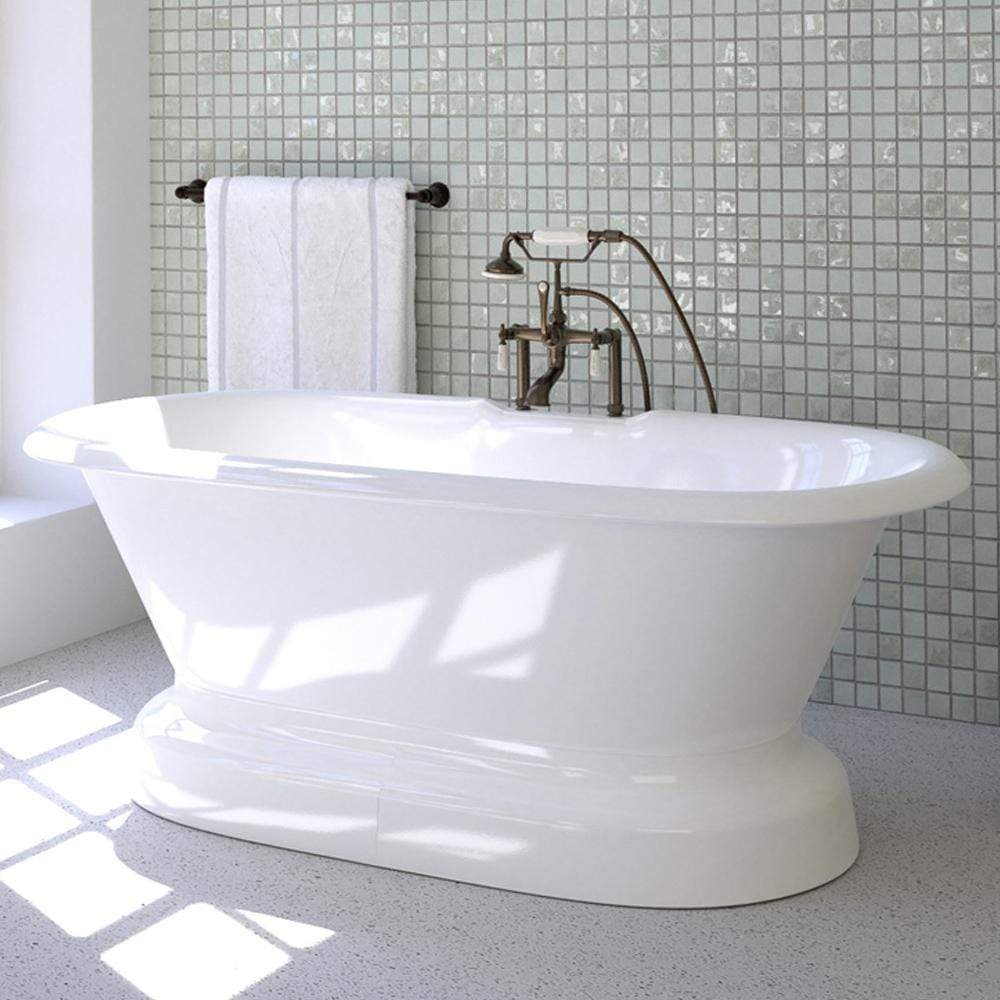 white bathtub with tiled background